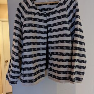 CJ Banks Monochrome Navy & White Wave Pattern Jacket 2X